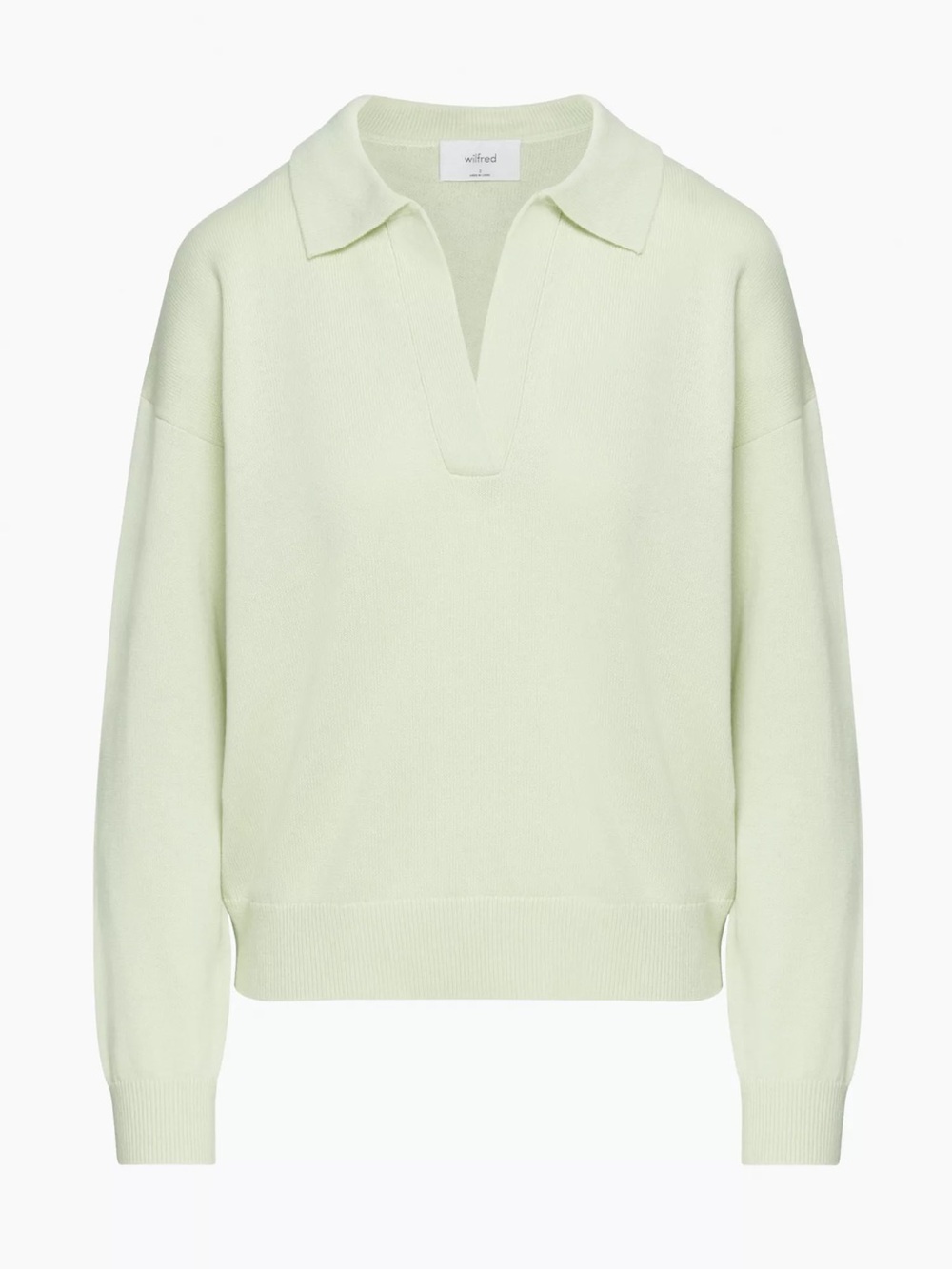 Aritzia Wilfred Clara Wool Cotton Polo Collar V-Neck Sweater in Rainwash Green
